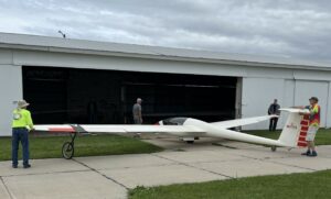 Trying to fit the Grob 102 Astir CS77 into the hangar.